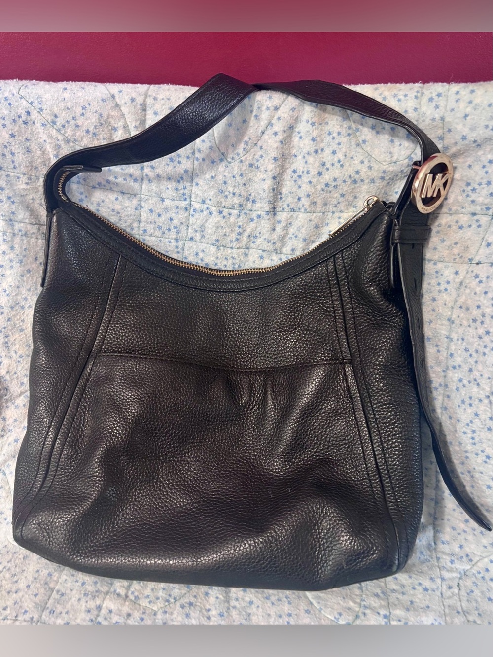 Michael Kors Black Leather Crossbody Bag Purse gold hardware